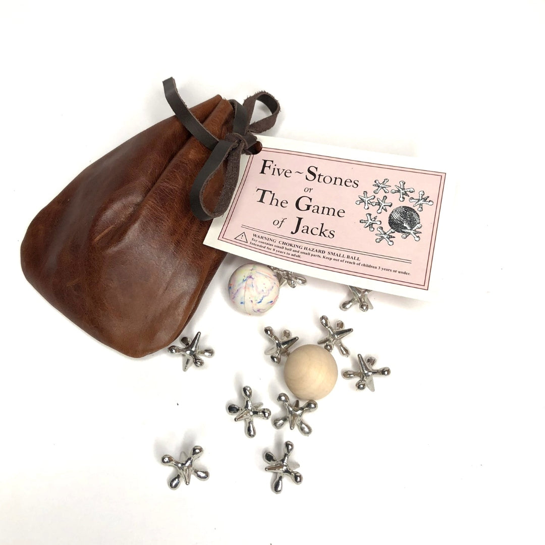 Cooperman HistoryLives Game of Jacks in leather pouch